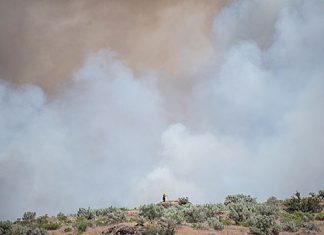 Large wildland fire burning east of Heppner